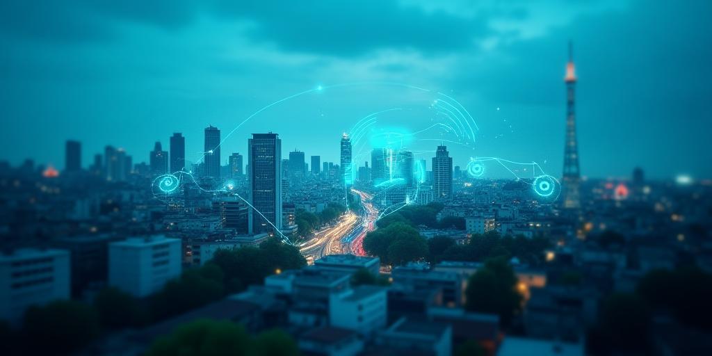 Moderna città italiana con sovrapposizioni di segnale mobile